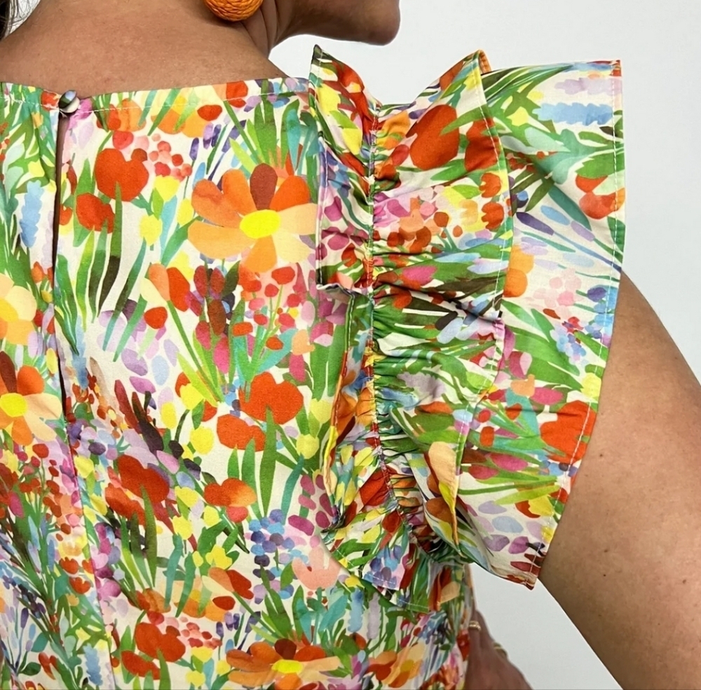 THML NWT Garden Floral Mini Ruffle Sleeve Dress Size Small - Picture 4 of 16